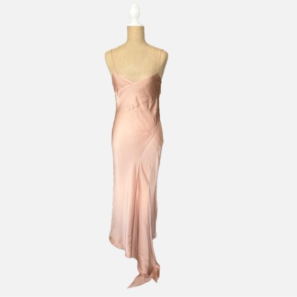 Gasanova Dusty Rose Asymmetric V-Neck Sleeveless Silk Slip Dress Size Medium - Picture 1 of 5